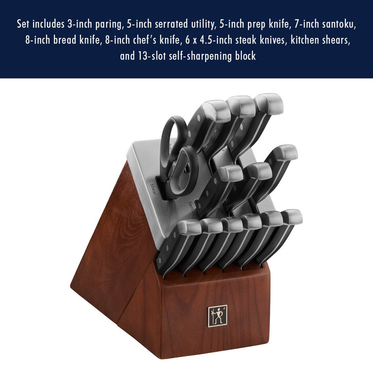 HENCKELS Statement Self-Sharpening Knife Set with Block, Chef Knife, Paring  Knife, Bread Knife, Steak Knife, 14-piece, Dark Brown, Stainless Steel